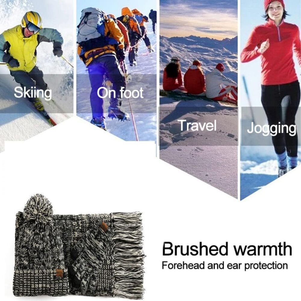 Women's Cream Winter Warm Skull Caps Knit Gloves Beanie Neck Scarves 3 Set - Picture 3 of 6